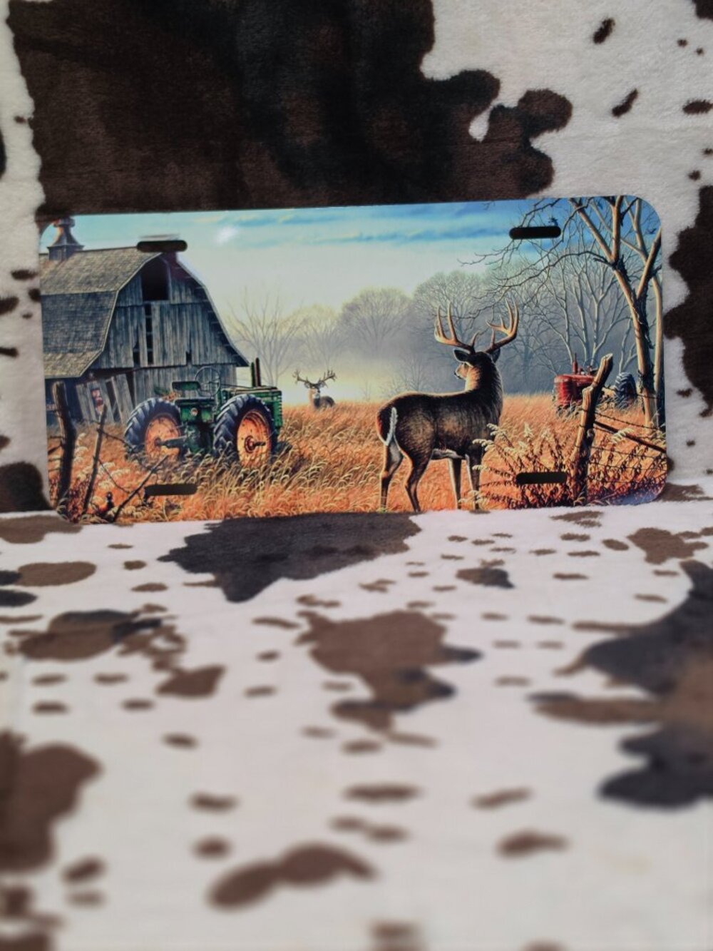 Deer Field Tractor Car Tag Handmade Vehicle License Plate